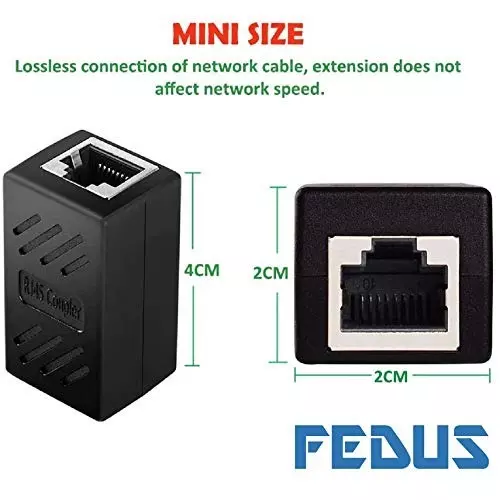 FEDUS RJ45 Ethernet Coupler Female to Female Black Female-to-Female (Pack of 4 Pcs)