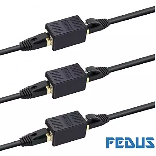 FEDUS RJ45 Ethernet Coupler Female to Female Black Female-to-Female (Pack of 3 Pcs)