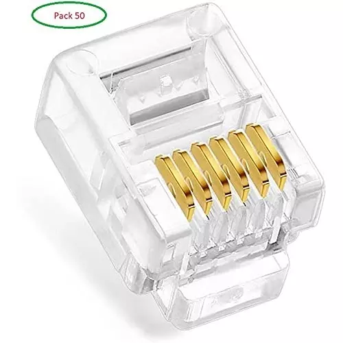 FEDUS RJ12 6P6C Flat Cable Modular Plug Connector ‎White (Pack of 50 Pcs)