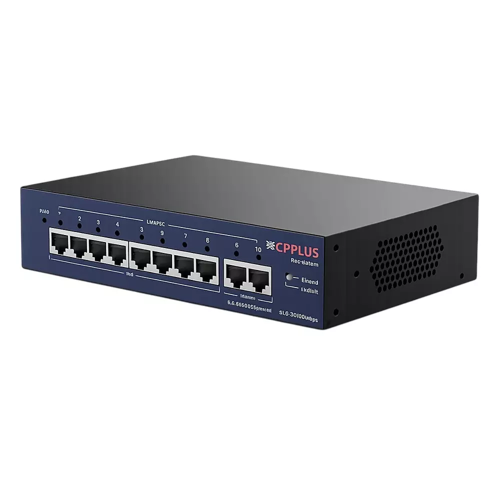 CP PLUS 10 Ports Ethernet Switch with 8 PoE Ports & 2 Uplink Ports 1.6 Gbps Switching Capacity 768 Kbit Packet Buffer Memory, CP-UNW-HPU8H2-96