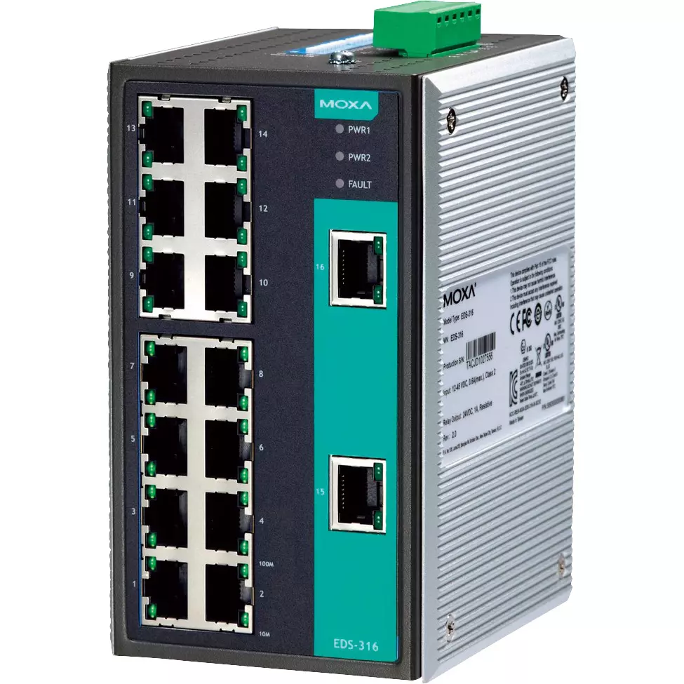 MOXA Industrial Ethernet Switch [10 / 100 BaseT (X) (port)] 16 No. of Port, EDS-316