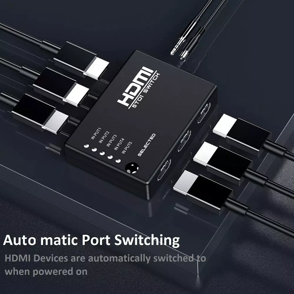 LOTA High-Speed 5x1 HDMI Switch Black 5 Input & 1 Output Ports with Remote, MST-835-LT