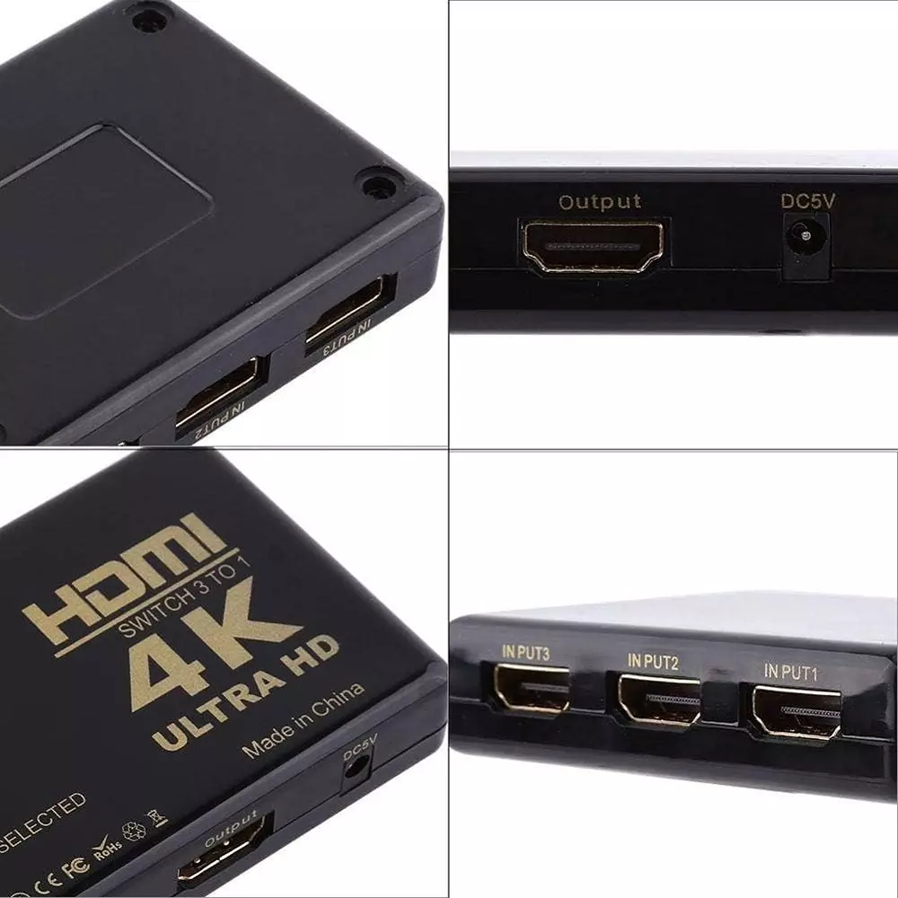 LOTA High-Speed 3x1 HDMI Switch Black 3 Input & 1 Output Ports with Remote, MST-834-LT
