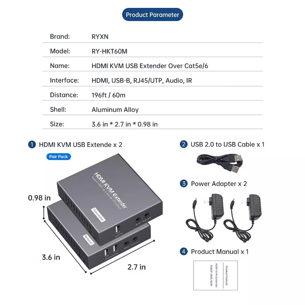 shield-plus-hdmi-kvm-usb-extender-aluminium-alloy-up-to-60-m-transmission-distance-black