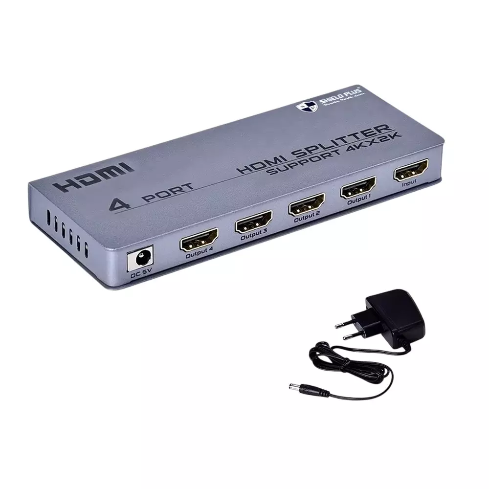 Shield Plus HDMI Splitter 4 Ports DC 5 V 720i/720p/1080i/1080p/4K Resolution Support Silver, SP-SLIM-4K104-M (Pack of 10 Pcs)