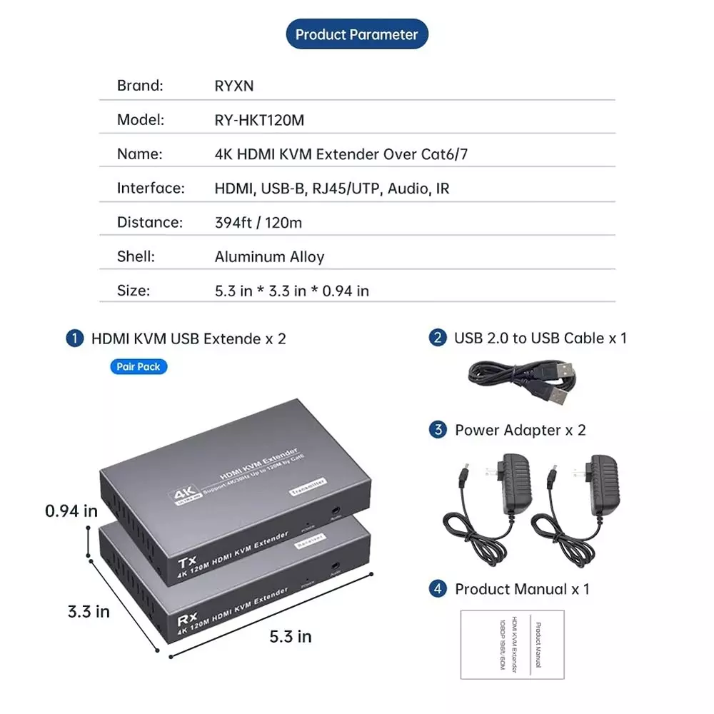 shield-plus-4k-hdmi-kvm-usb-extender-aluminium-alloy-up-to-120-m-transmission-distance-black