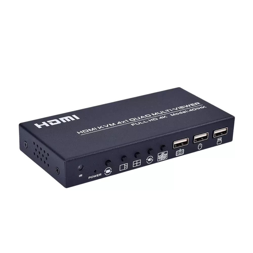 Shield Plus 4x1 HDMI KVM Quad Multiviewer 4K/1080p/720p Resolution Support 13.2x6.7x2.1 cm, Black (Pack of 2 Pcs)