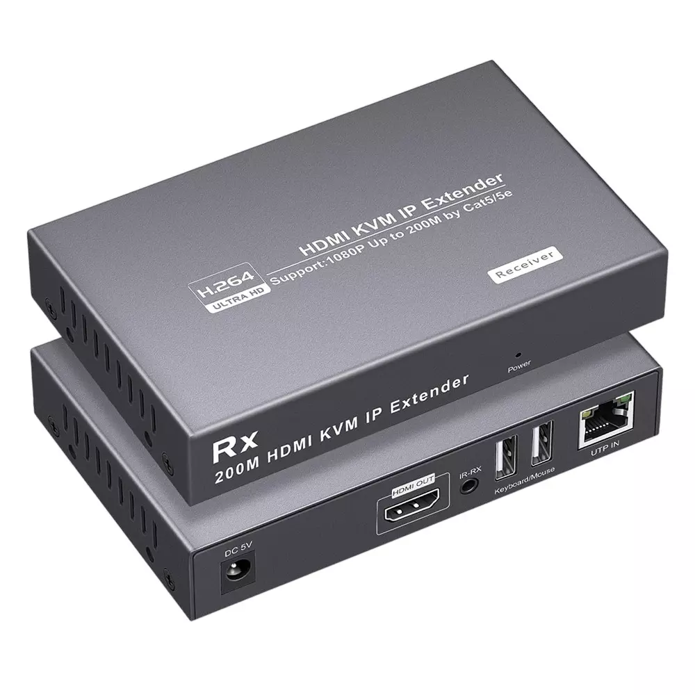 Shield Plus HDMI KVM USB IP Extender Aluminium Alloy Up to 200 m Transmission Distance Black