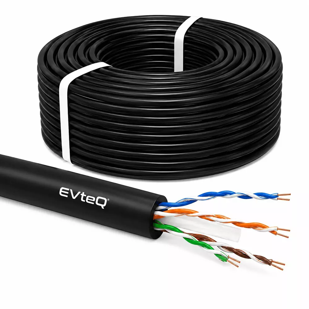 EVTeq CAT-6 Ethernet Cable Premium Series 305 m Cable Length 24 AWG Cable Gauge Cat 6 UTP Cable Type Black Color, EV-EC6-C-305MODP