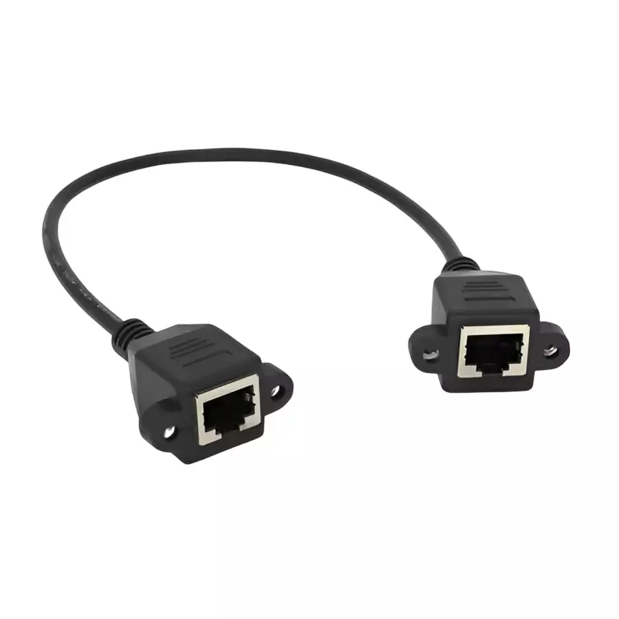 MakWorld LAN Network Extension Cable Female to Female 30 cm with Screw Panel Mount, Black