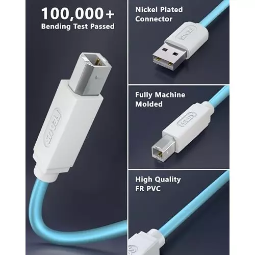 FEDUS USB A Male To USB B 2.0 Male Cord Cable Cyan and White 3 m