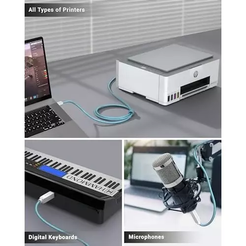 FEDUS USB A Male To USB B 2.0 Male Cord Cable Cyan and White 3 m