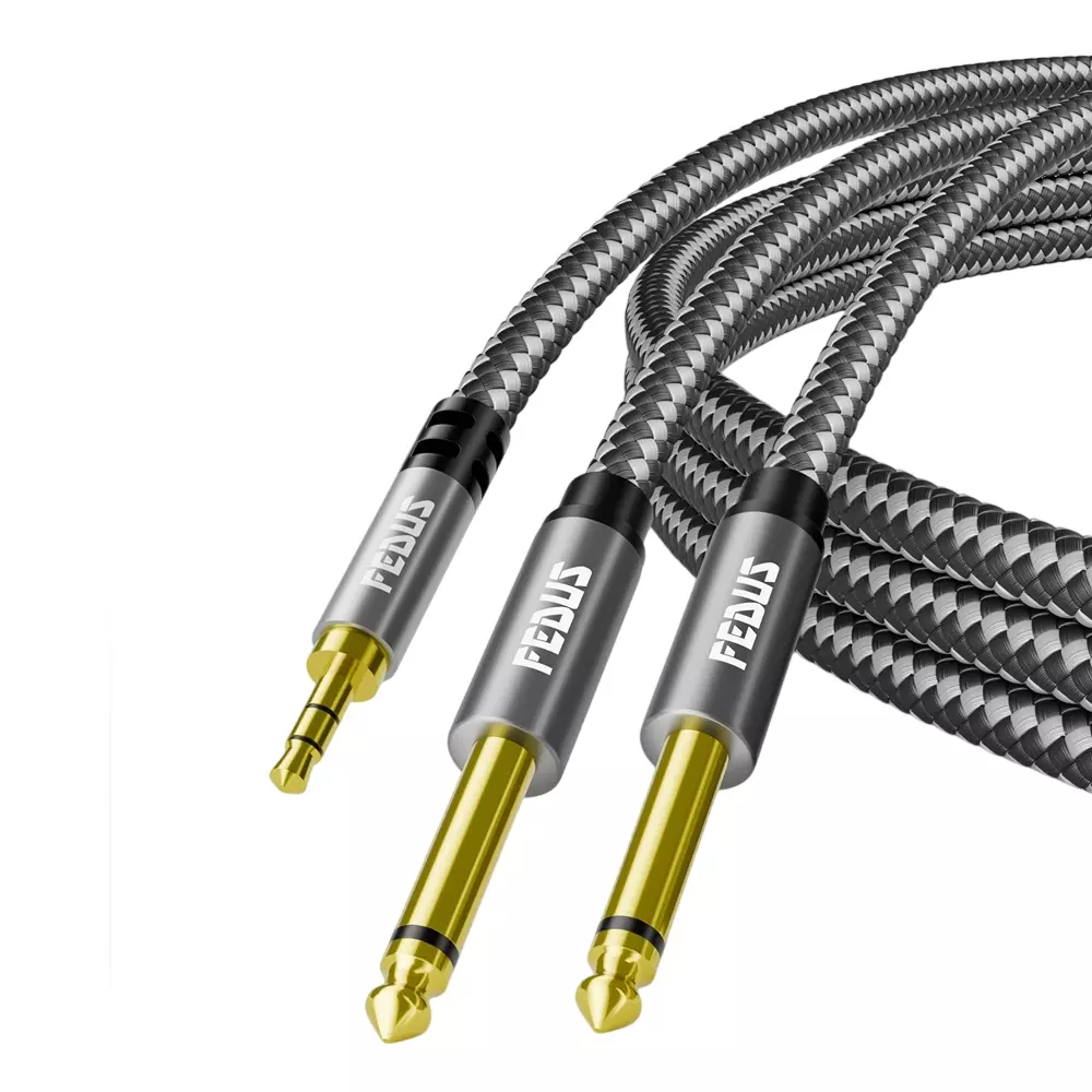 FEDUS 3.5mm TRS to Dual 6.35 mm TS Mono Stereo Y-Cable Splitter Cord 5 m