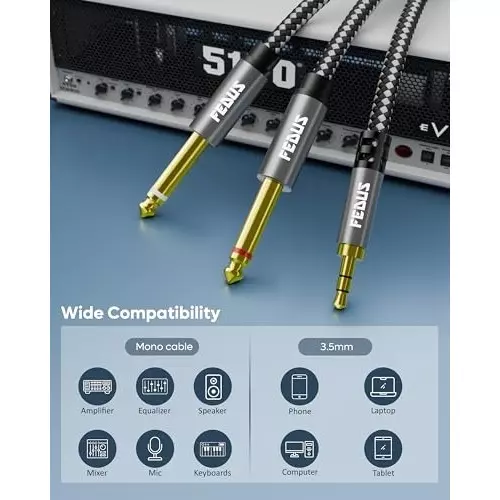 FEDUS 3.5mm TRS to Dual 6.35 mm TS Mono Stereo Y-Cable Splitter Cord 5 m