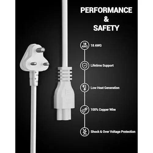 FEDUS 3 Pin AC Laptop Power Cable White 3 m