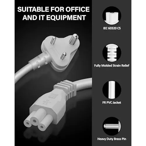 FEDUS 3 Pin AC Laptop Power Cable White 3 m