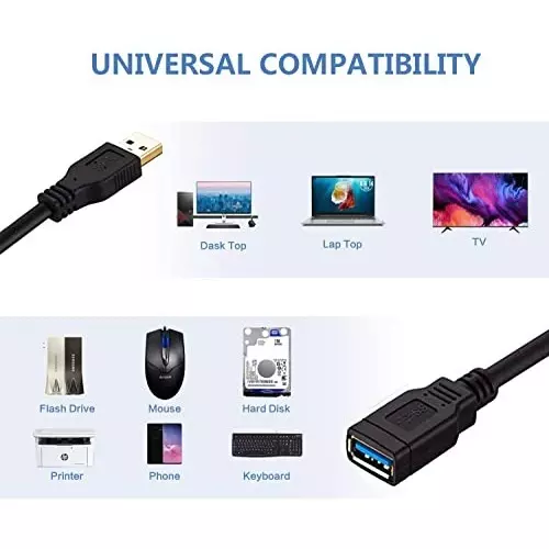 FEDUS 2.0 USB Extension Cable Male to Female Black 1 m