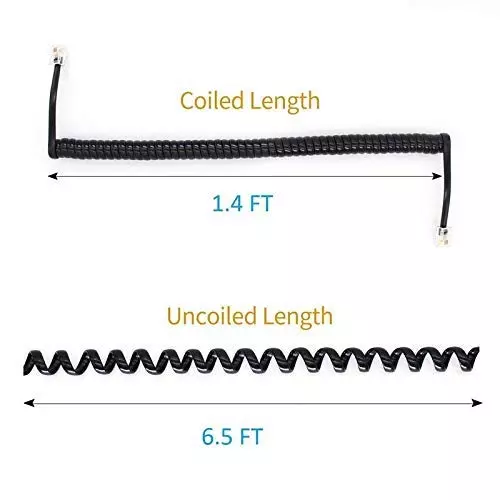 FEDUS 4P4C Spring Telephone Handset Cable Black 1 m (Pack of 5 Pcs)