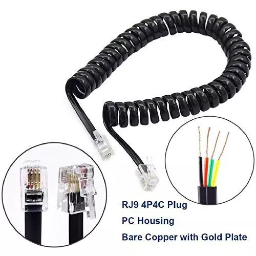 FEDUS 4P4C Spring Telephone Handset Cable Black 1 m (Pack of 5 Pcs)