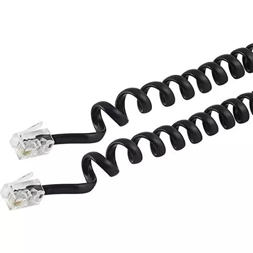FEDUS 4P4C Spring Telephone Handset Cable Black 1 m (Pack of 5 Pcs)