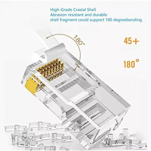 FEDUS RJ45 Cat6 Lan Connectors and Strain Relief Boots ‎Transparent for Solid or Stranded UTP Network (Pack of 20 Pcs)