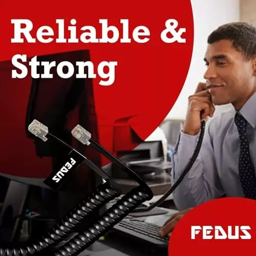 FEDUS 4P4C Spring Telephone Handset Cable Black 2 m (Pack of 4 Pcs)