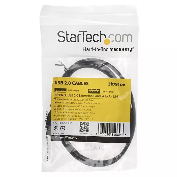 StarTech.com Male USB A to Female USB A Cable 480 Mbps USB 2.0 900 mm, USBEXTAA3BK