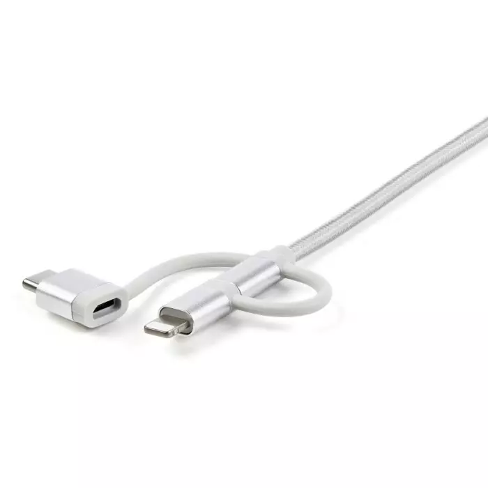 StarTech.com Male USB A to Male Lightning, Micro USB B & USB C Cable 480 Mbps USB 2.0 1 m, LTCUB1MGR