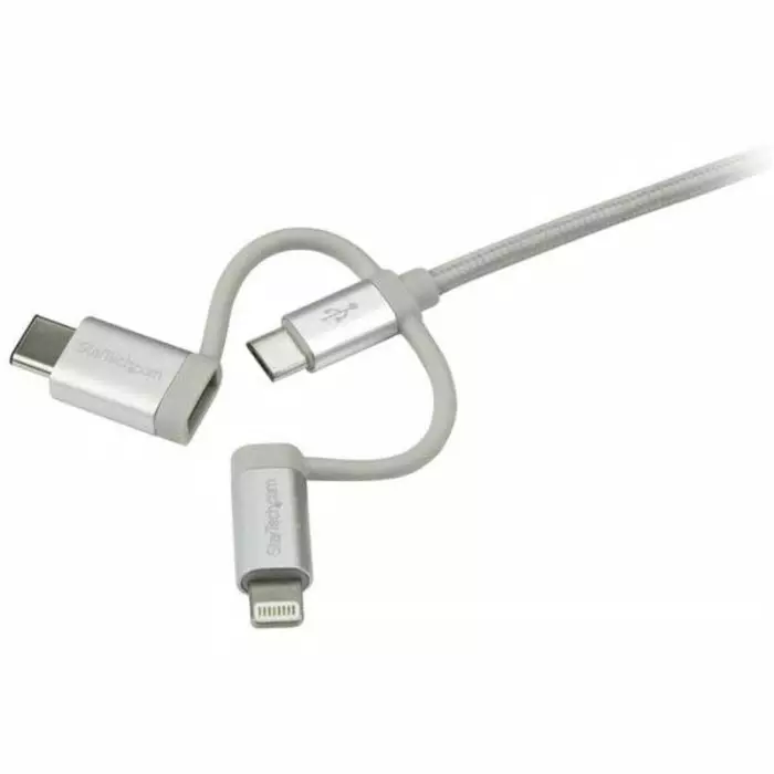 StarTech.com Male USB A to Male Lightning, Micro USB B & USB C Cable 480 Mbps USB 2.0 1 m, LTCUB1MGR