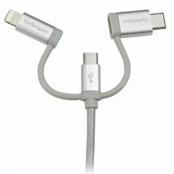 StarTech.com Male USB A to Male Lightning, Micro USB B & USB C Cable 480 Mbps USB 2.0 1 m, LTCUB1MGR