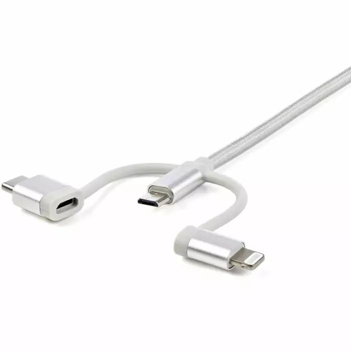 StarTech.com Male USB A to Male Lightning, Micro USB B & USB C Cable 480 Mbps USB 2.0 1 m, LTCUB1MGR