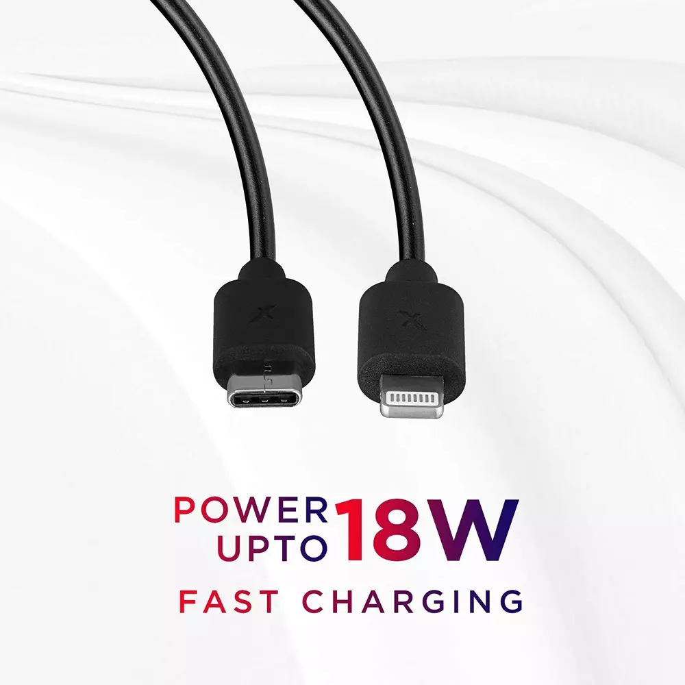 Flix Beetel USB Type C to Lightning Cable 18 W 480 Mbps Data Transfer Rate 1.2 m Cable Length Black, XCD-L201
