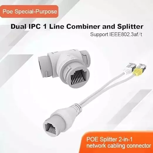 Mak World POE Splitter 2-in-1 Network Cabling Connector and Three-Way RJ45 Connector for IP Cameras, CCTV Accessories