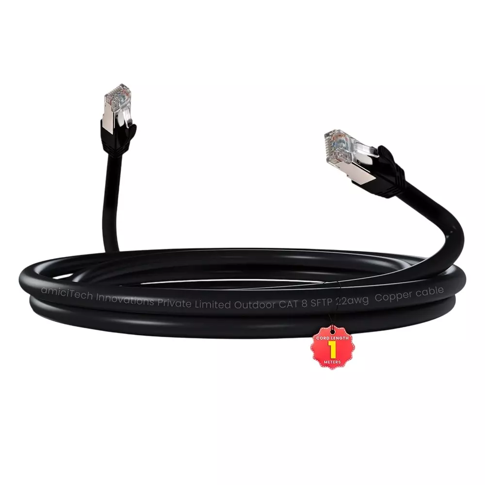 amiciTools Cat 8 Ethernet Cable 1 m, 22 AWG Solid Core 40 Gbps High-Speed LAN with 2000 MHz Bandwidth & Gold-Plated RJ45