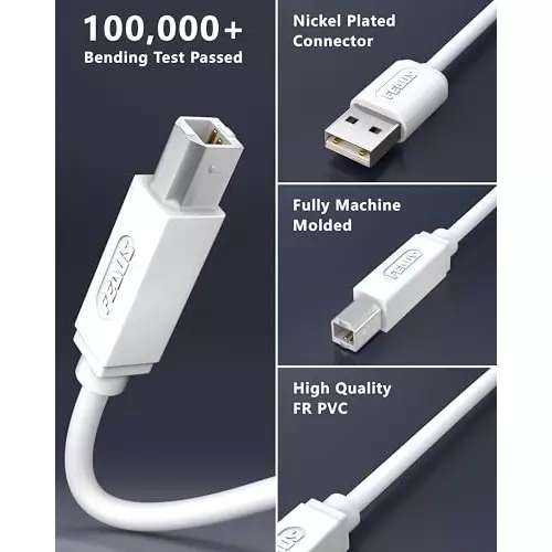 FEDUS USB A Male To USB B 2.0 Male Cord Cable White 1.5 m