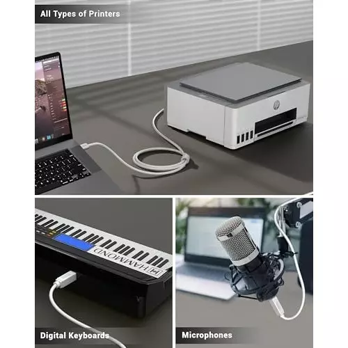 FEDUS USB A Male To USB B 2.0 Male Cord Cable White 1.5 m