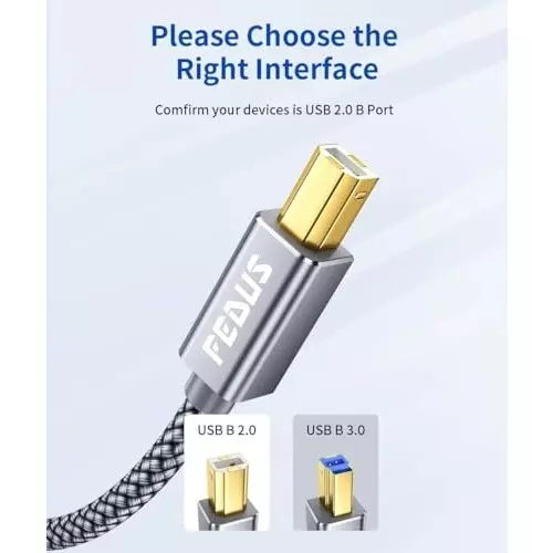 FEDUS USB A to Male To USB B 2.0 Cable ‎Gray Gold Plated 20 m