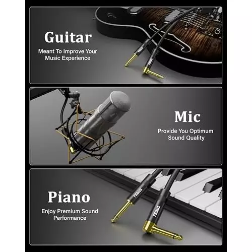 FEDUS Mono to Mono L-Shape Guitar Jack Cable Grey 5 m for Mixer, Microphone, Amplifier, Stereo Speaker