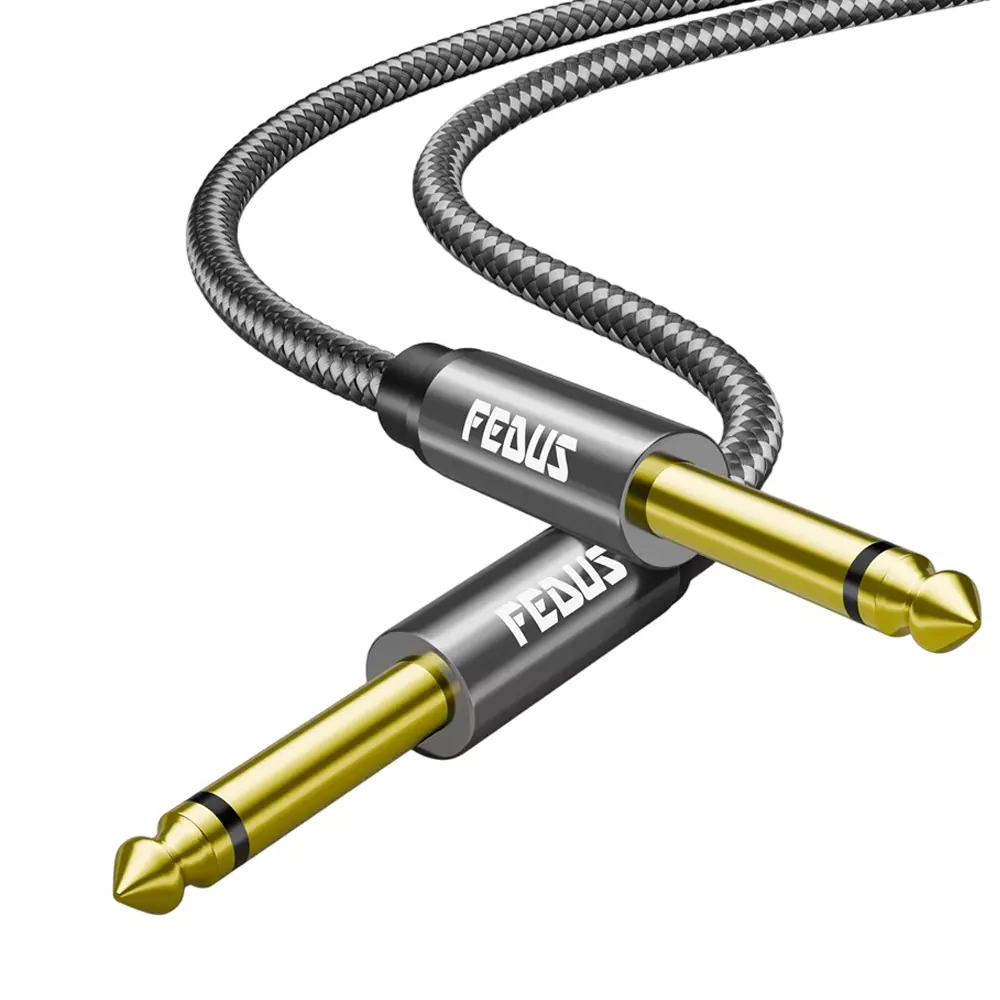 FEDUS Mono to Mono L-Shape Guitar Jack Cable Grey 1.5 m for Mixer, Microphone, Amplifier, Stereo Speaker