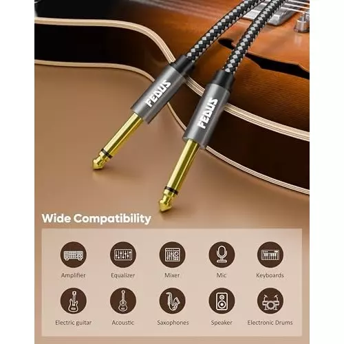 FEDUS Mono to Mono L-Shape Guitar Jack Cable Grey 1.5 m for Mixer, Microphone, Amplifier, Stereo Speaker
