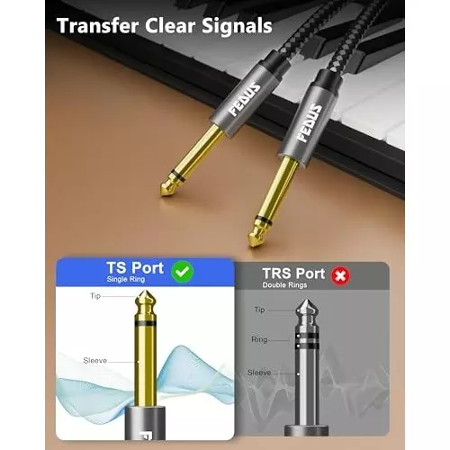 FEDUS Mono to Mono L-Shape Guitar Jack Cable Grey 1.5 m for Mixer, Microphone, Amplifier, Stereo Speaker