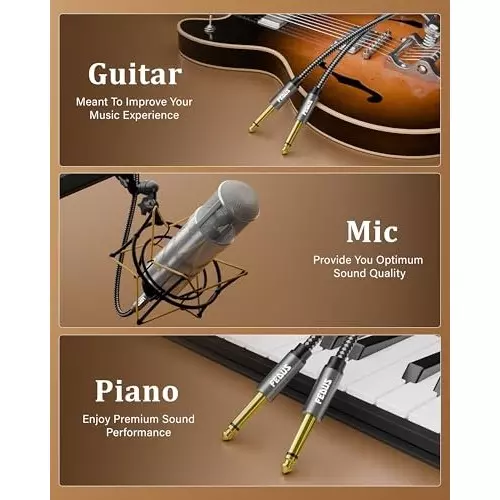 FEDUS Mono to Mono L-Shape Guitar Jack Cable Grey 1.5 m for Mixer, Microphone, Amplifier, Stereo Speaker