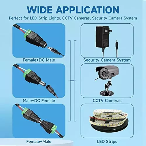 FEDUS DC Power Jack Plug Adapter Connector 12 V 24 V Male Female for CCTV Camera/Led Strip Light (Pack of 2 Pairs)