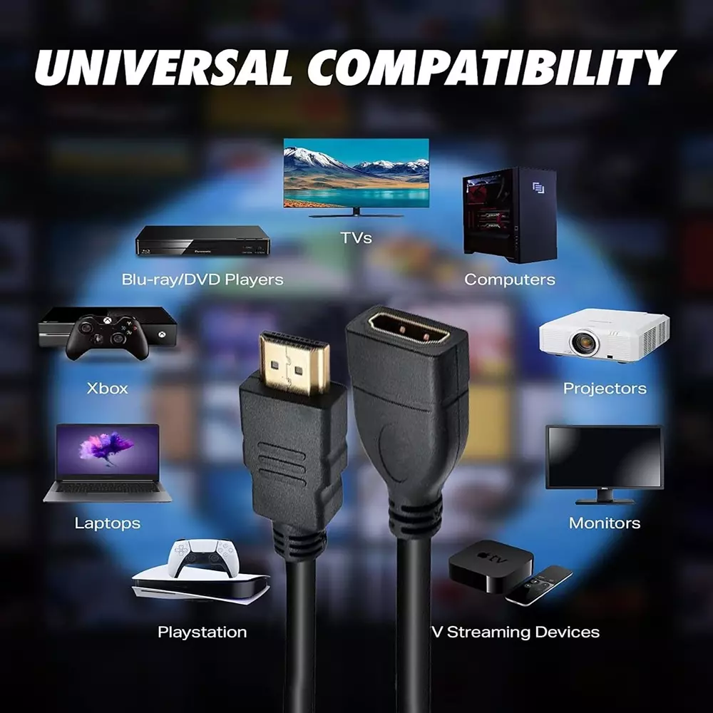 LOTA High-Speed HDMI Extension Cable Male to Female Black 1 m with Gold-Plated Connector, MST-3120-LT
