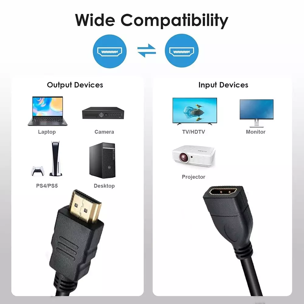 LOTA High-Speed HDMI Extension Cable Male to Female Black 1 m with Gold-Plated Connector, MST-3120-LT