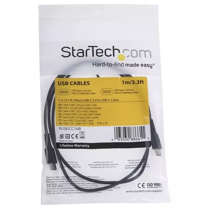 StarTech.com Male USB-C to Male USB-C Cable 480 Mbps USB 2.0 1m, RUSB2CC1MB