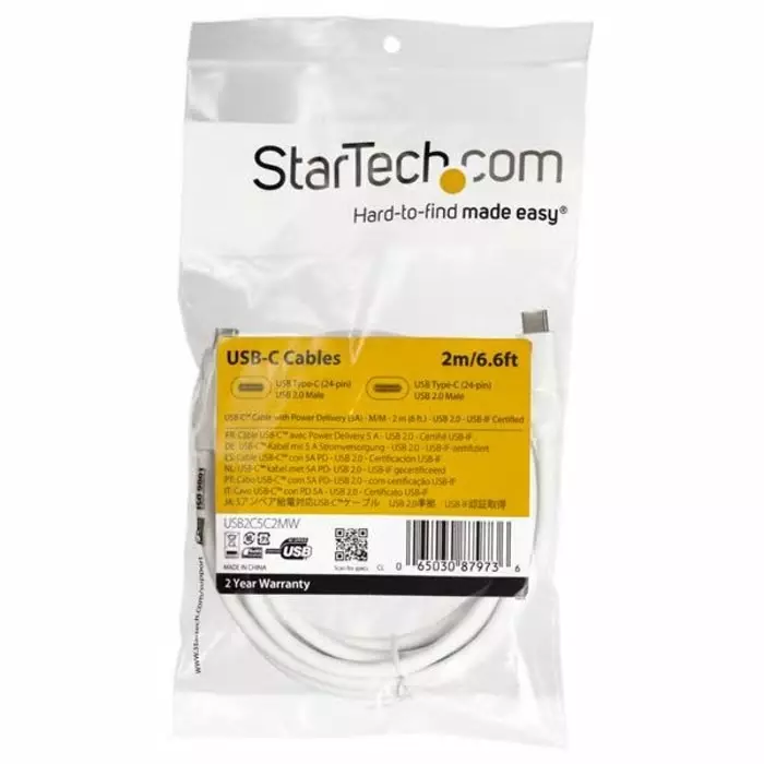 StarTech.com Male USB-C to Male USB-C Cable 480 Mbps USB 2.0 2m, USB2C5C2MW