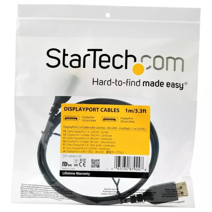 StarTech.com Male DisplayPort to Male DisplayPort Cable PVC 8K @ 60 Hz 1m, DP14MM1M
