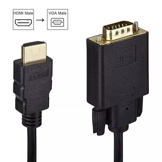 Mak World HDMI to VGA Cable ‎Male-to-Male 1.8 m Black for Laptop, DVD to VGA HDTV, Monitor, Projector