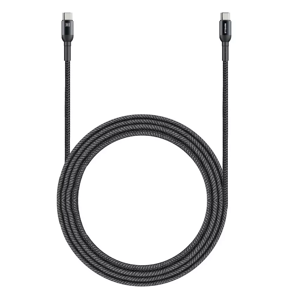Havells 1 m USB Star Data Cable Type C to Type C Braided Design, 5 A, 100 W, AHNREHB001